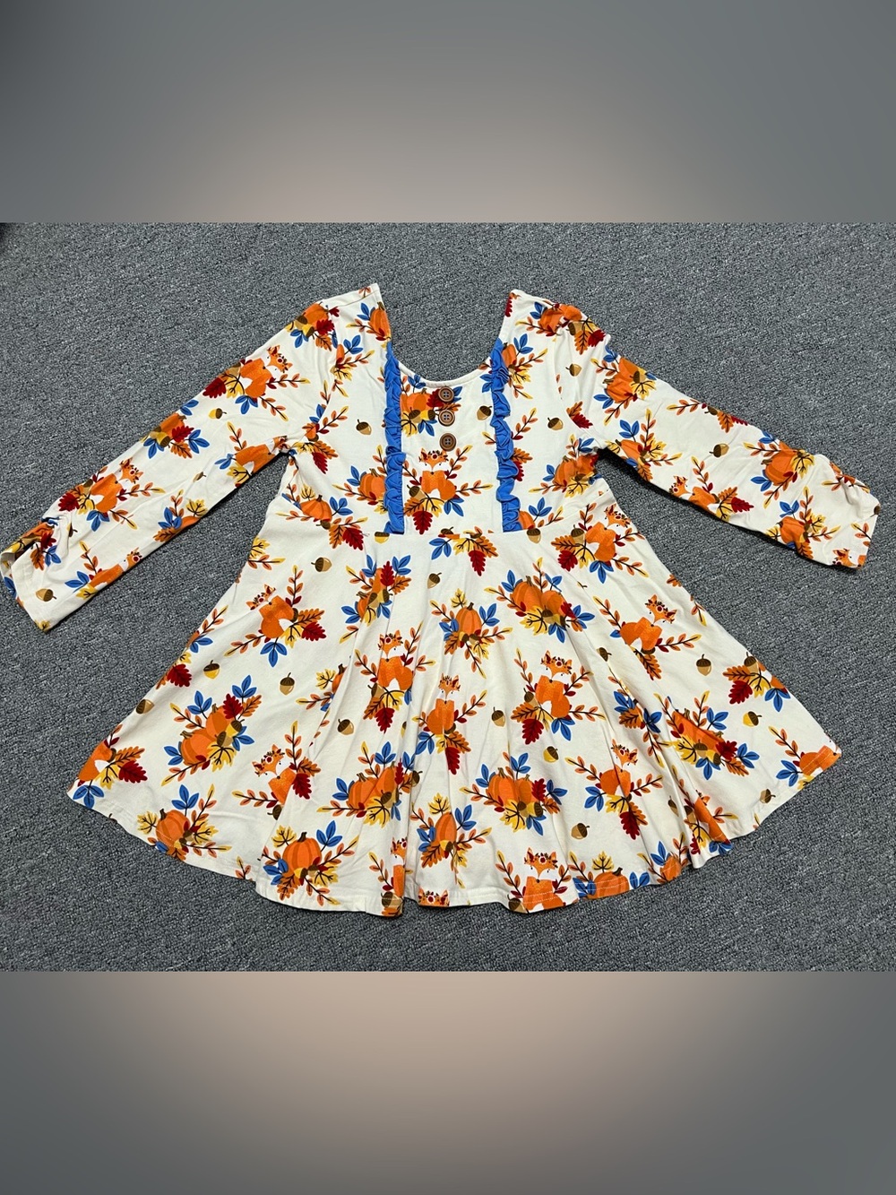 Kids Cream Pumpkin Floral Long-Sleeve Ruffle Top 12T